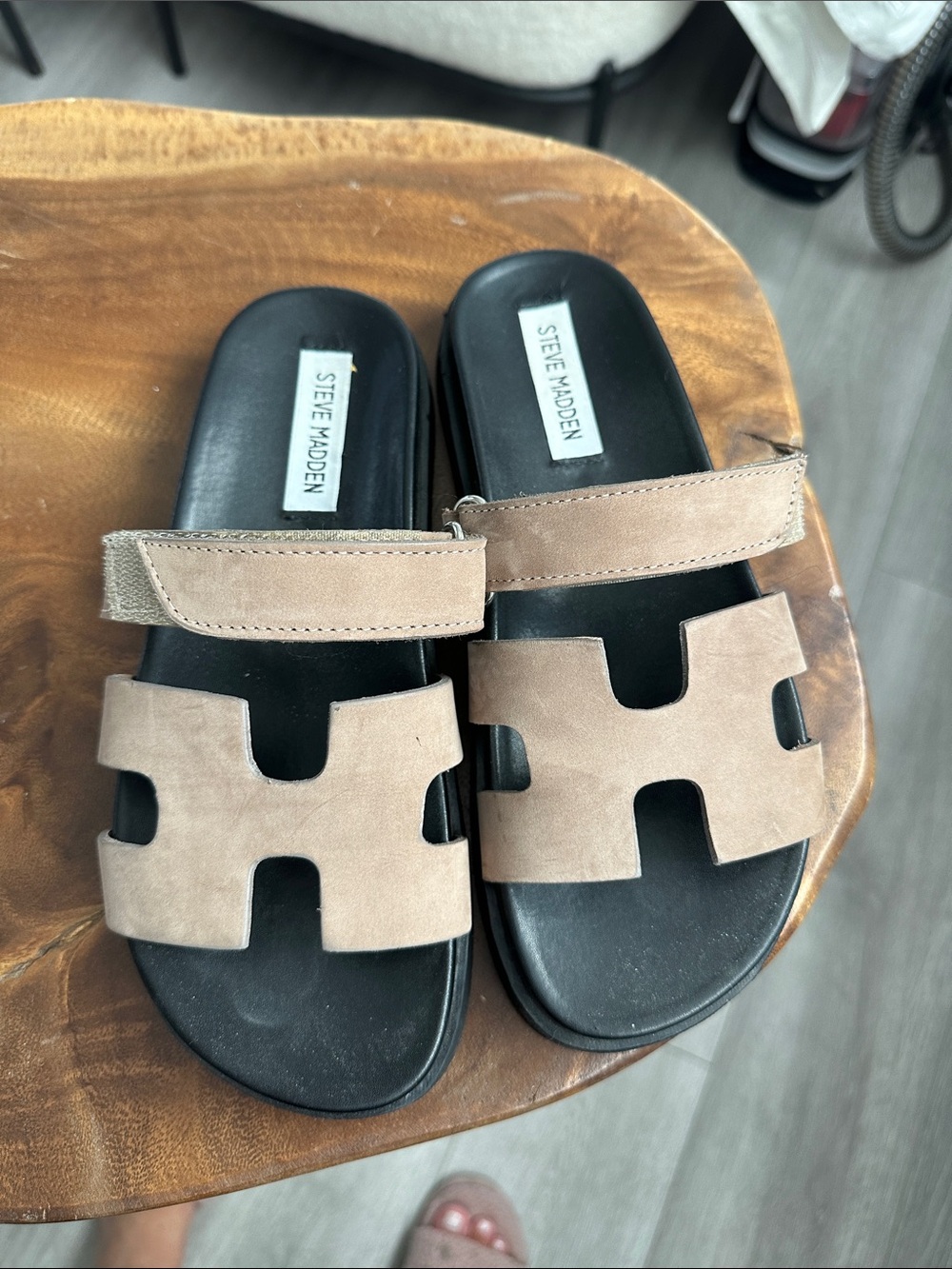 Steve Madden Beige Taupe Suede Slide Sandals